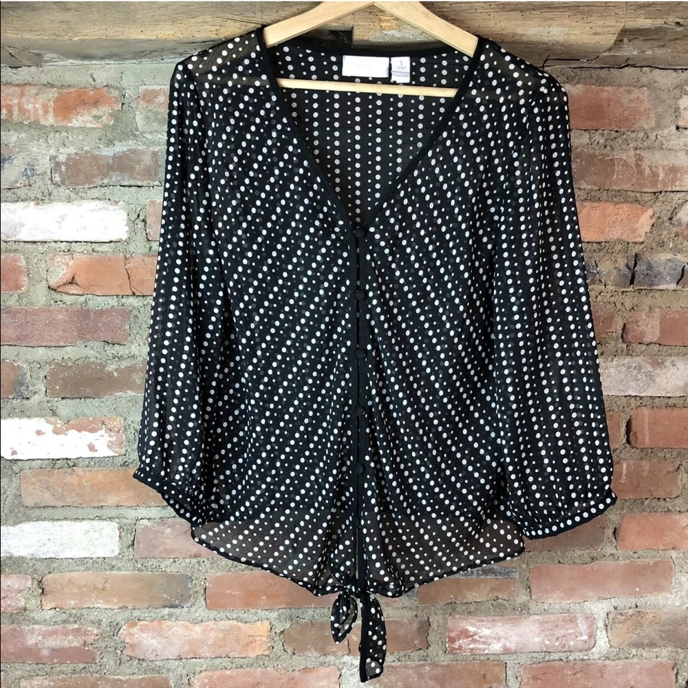 CHICO'S  Black Polka Dot Print Tie Front Sheer